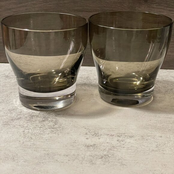 NWL Aaron Probyn Crate & Barrel Set of Two Smoky Brown 8 oz Glass Tumblers RARE - Picture 1 of 4
